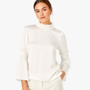 Ted Baker London Ivory Ruffle Neck Blouse Womens Size 1 Bell Sleeve Myani Top